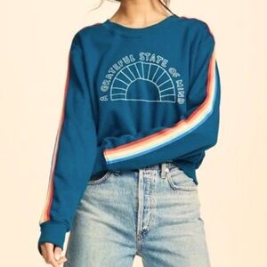 Spiritual Gangster Grateful Rainbow-Stripe Sweatshirt - Blue teal size XS